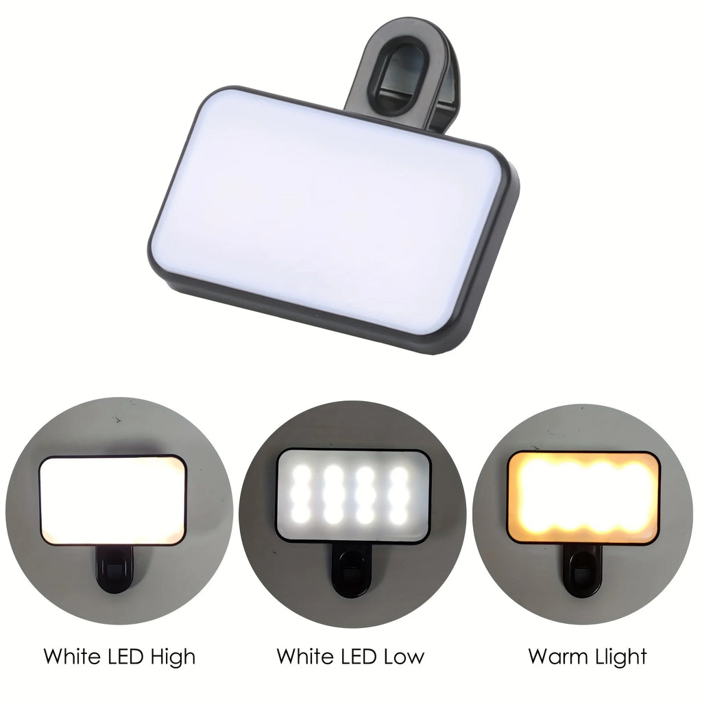 Mini Clip-On Selfie Fill Light — Rechargeable, 3 Brightness Modes