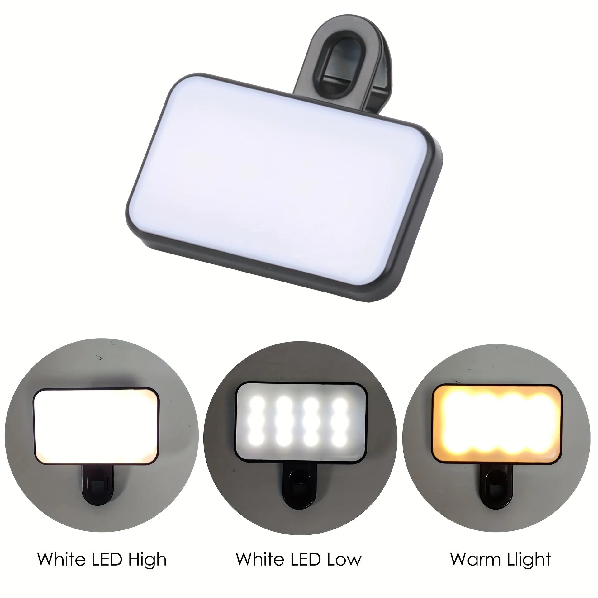 Mini Clip-On Selfie Fill Light — Rechargeable, 3 Brightness Modes