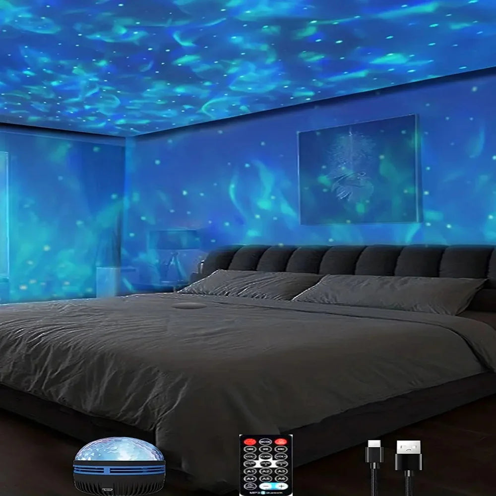 Star & Galaxy Projector with Ocean Wave Effect — 7 Color Patterns
