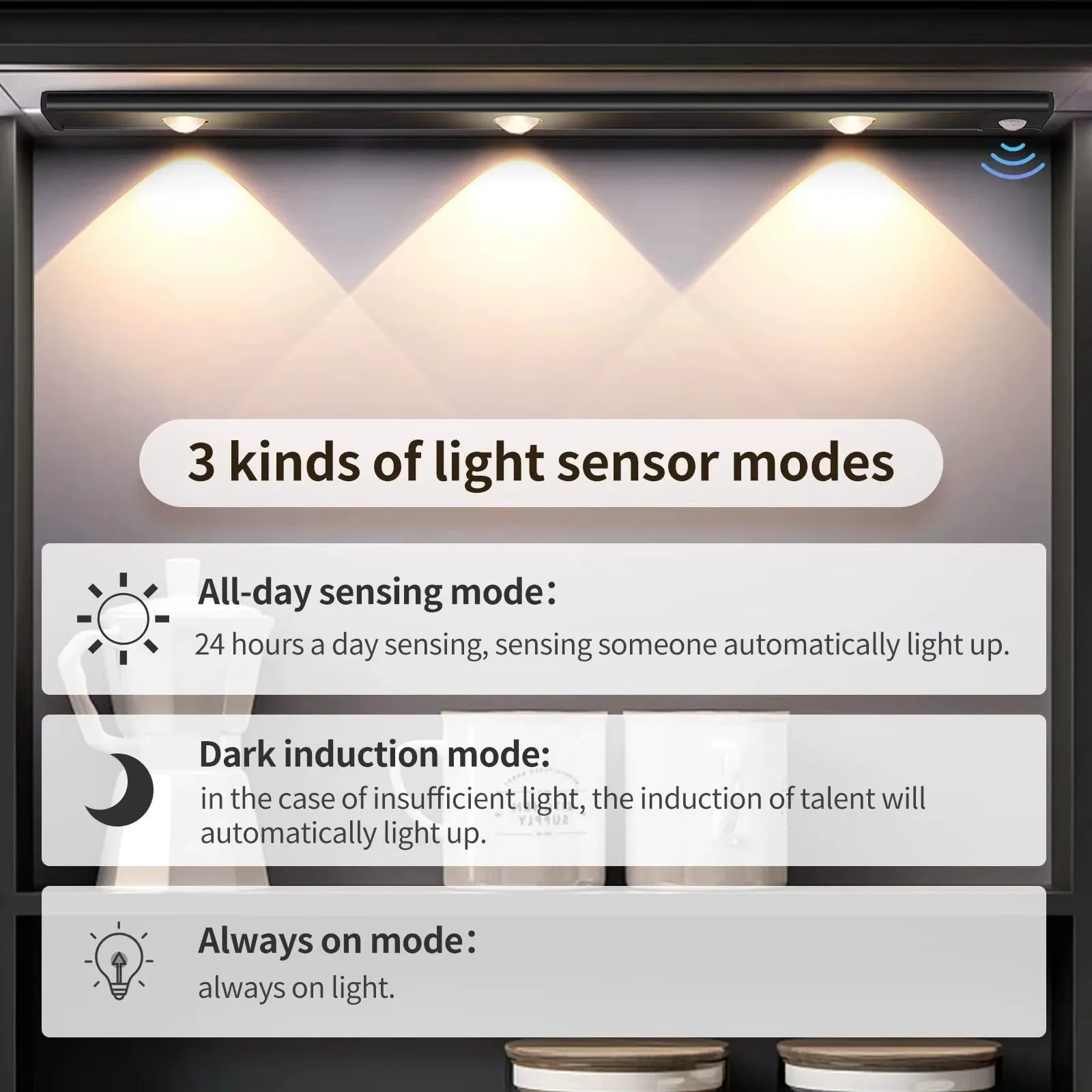 Ultra-Thin LED Under Cabinet Light with Motion Sensor — 3 Color Modes