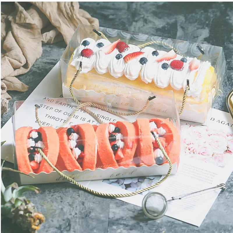 Clear Cake Box with Handle — Portable PET Plastic Gift & Cupcake Packaging (10 pcs)