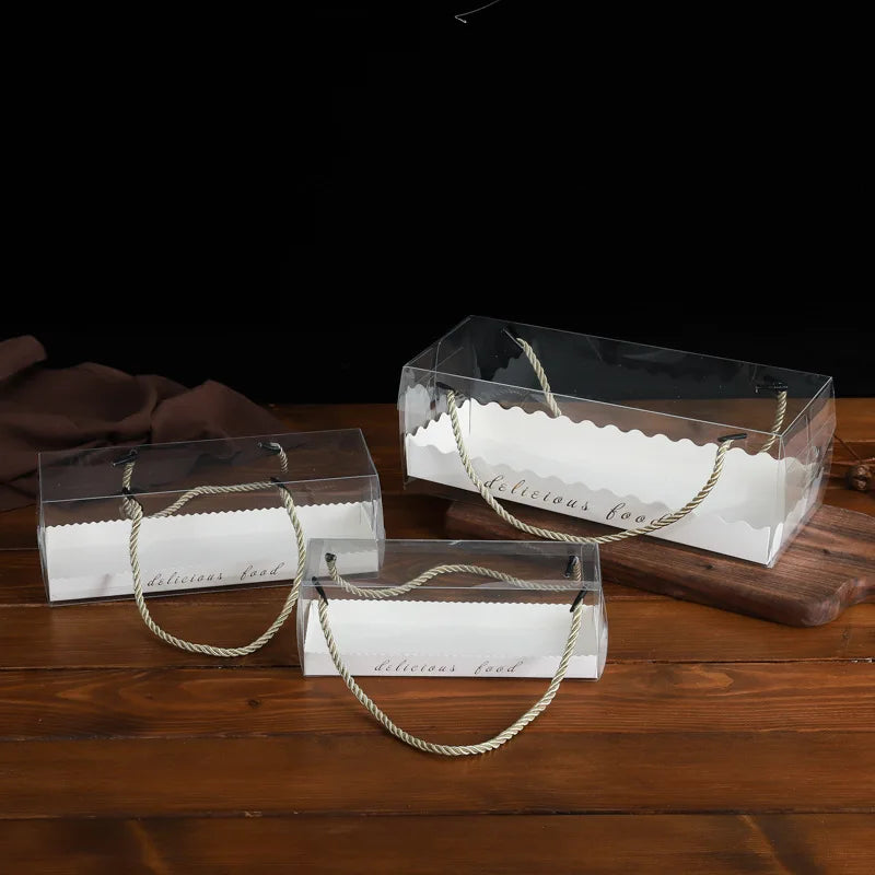 Clear Cake Box with Handle — Portable PET Plastic Gift & Cupcake Packaging (10 pcs)