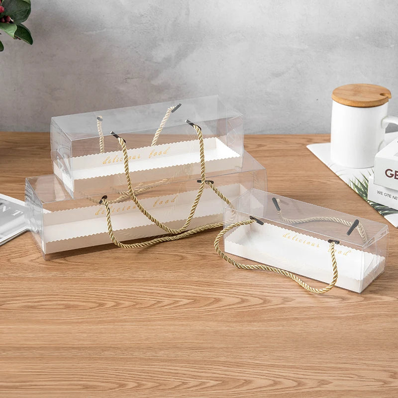 Clear Cake Box with Handle — Portable PET Plastic Gift & Cupcake Packaging (10 pcs)