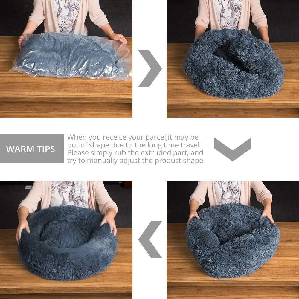 Plush Round Pet Bed – Warm Cozy Bed for Small & Medium Dogs and Cats