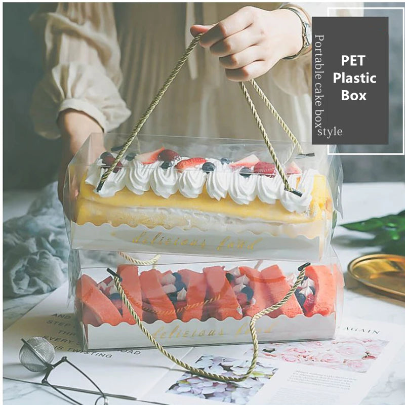 Clear Cake Box with Handle — Portable PET Plastic Gift & Cupcake Packaging (10 pcs)