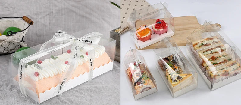 Clear Cake Box with Handle — Portable PET Plastic Gift & Cupcake Packaging (10 pcs)