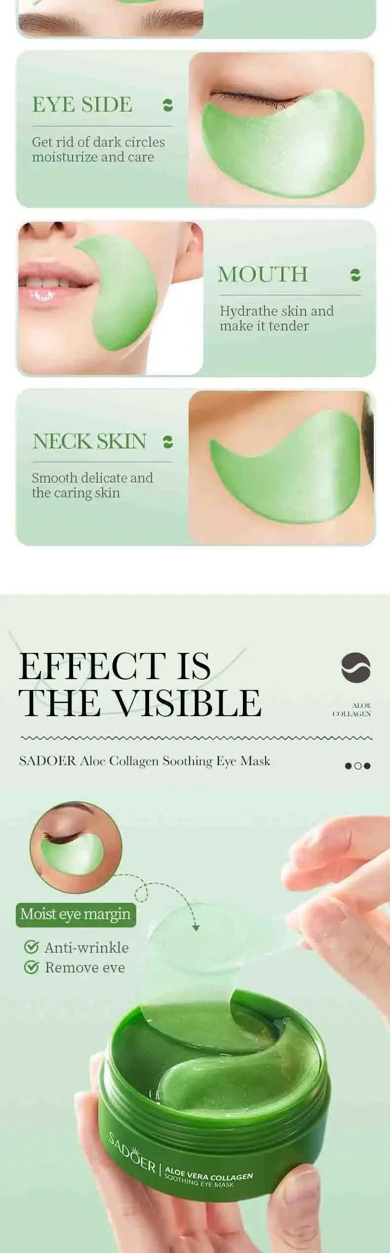 Aloe Vera & Collagen Eye Masks — 60 Patches for Dark Circles & Puffiness