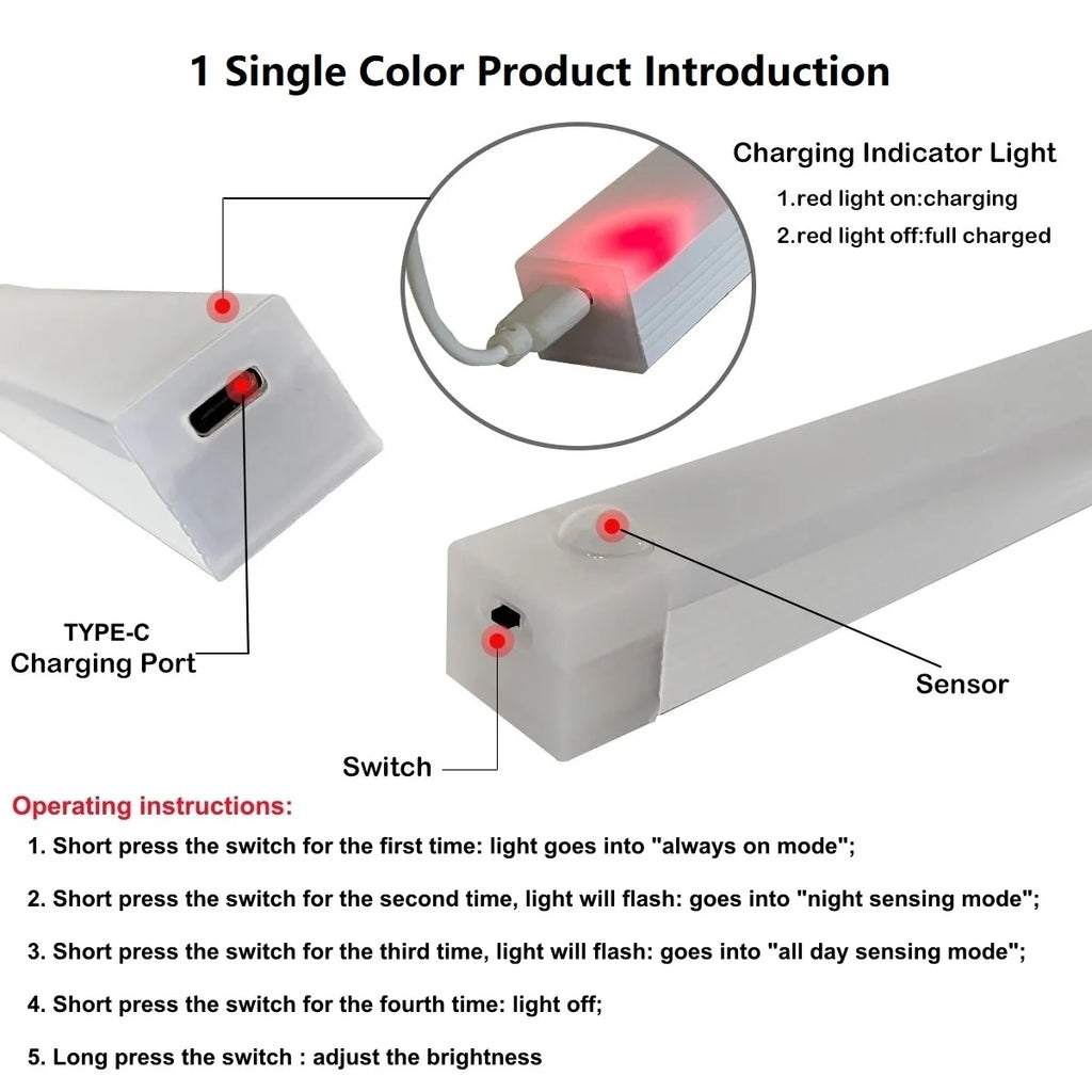 Rechargeable Magnetic LED Bar Light with Motion Sensor