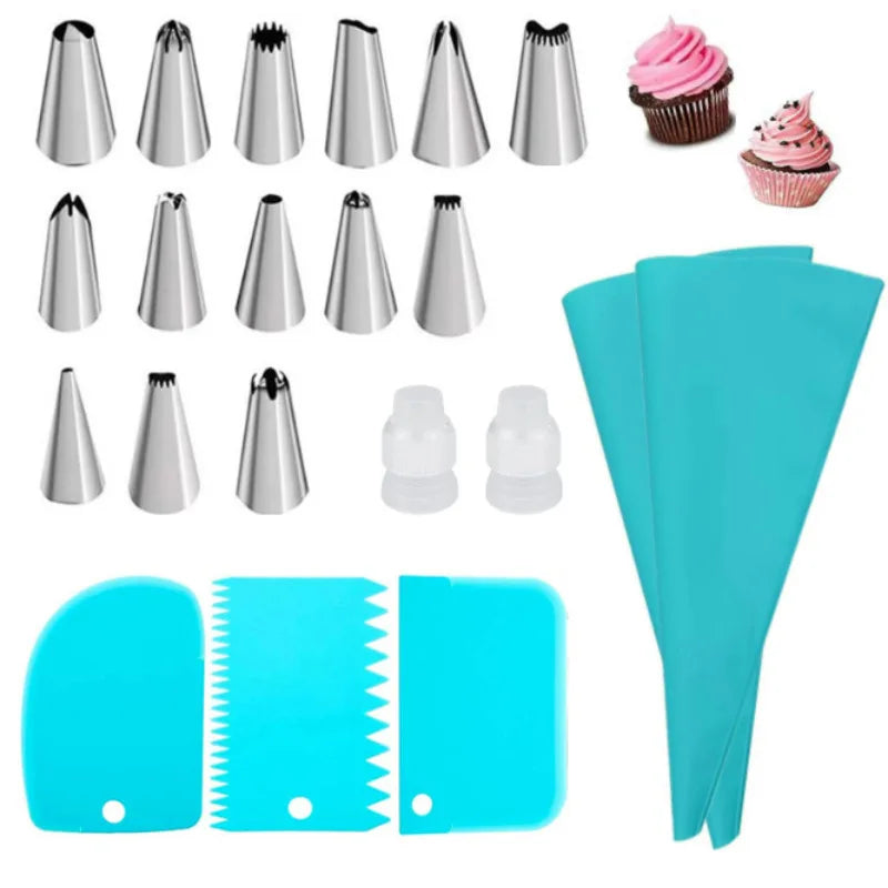 Reusable Silicone Piping Bags & Tips Set — Cake Decorating Kit