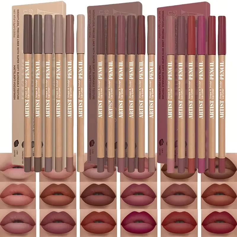 Velvet Matte Lip Liner Set — 6 Long-Lasting Pencils for All Skin Tones