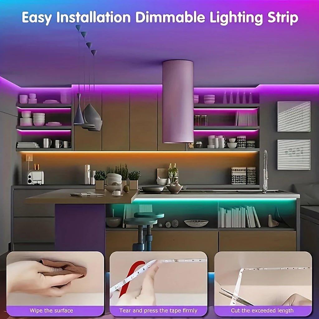 RGB LED Strip Lights with 44-Key Remote – Color Changing Accent Lighting for Kitchen, Bedroom & Home