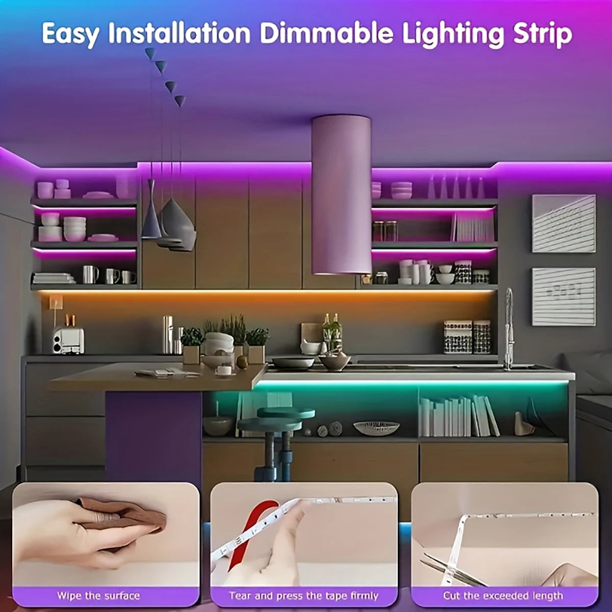 RGB LED Strip Lights with 44-Key Remote – Color Changing Accent Lighting for Kitchen, Bedroom & Home