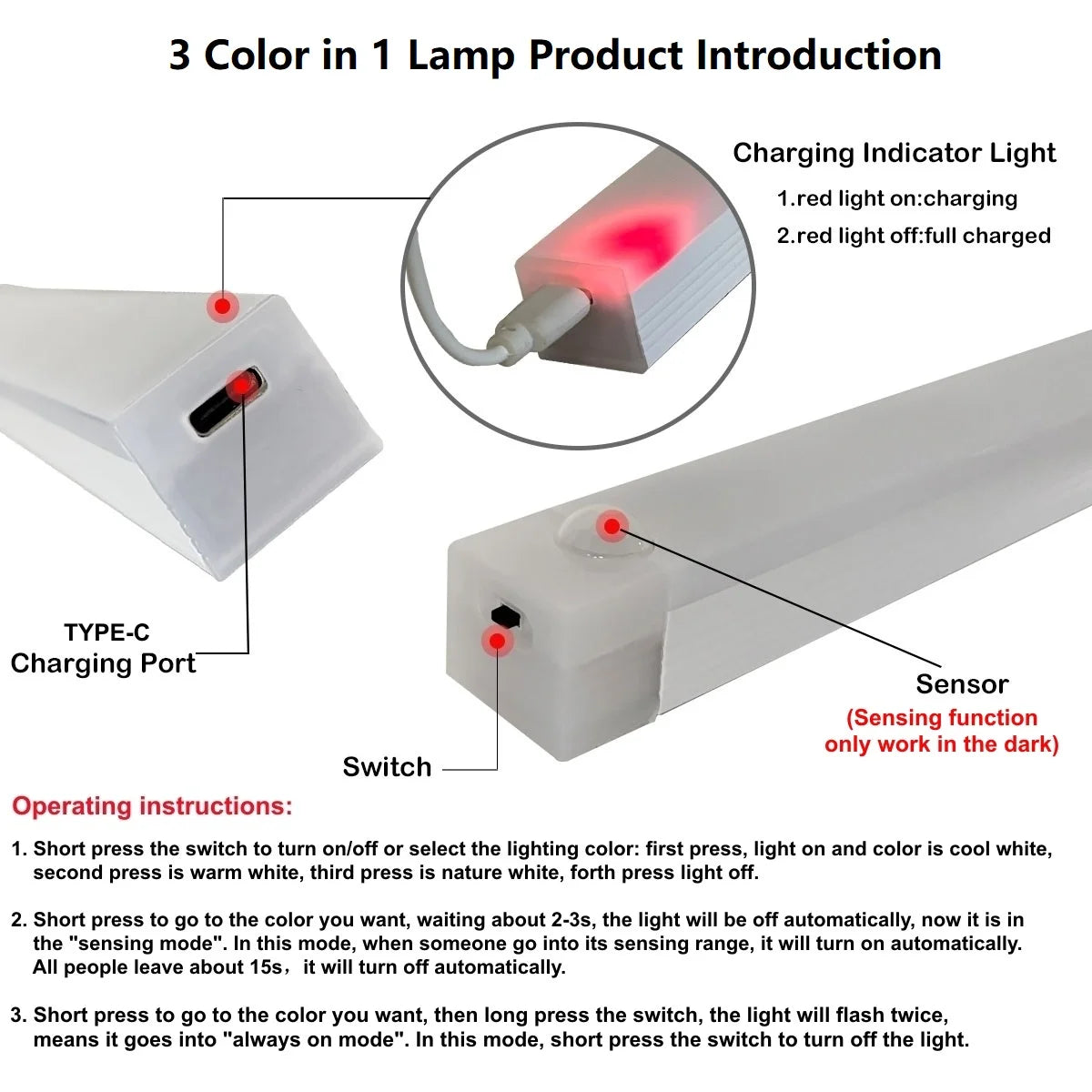Rechargeable Magnetic LED Bar Light with Motion Sensor