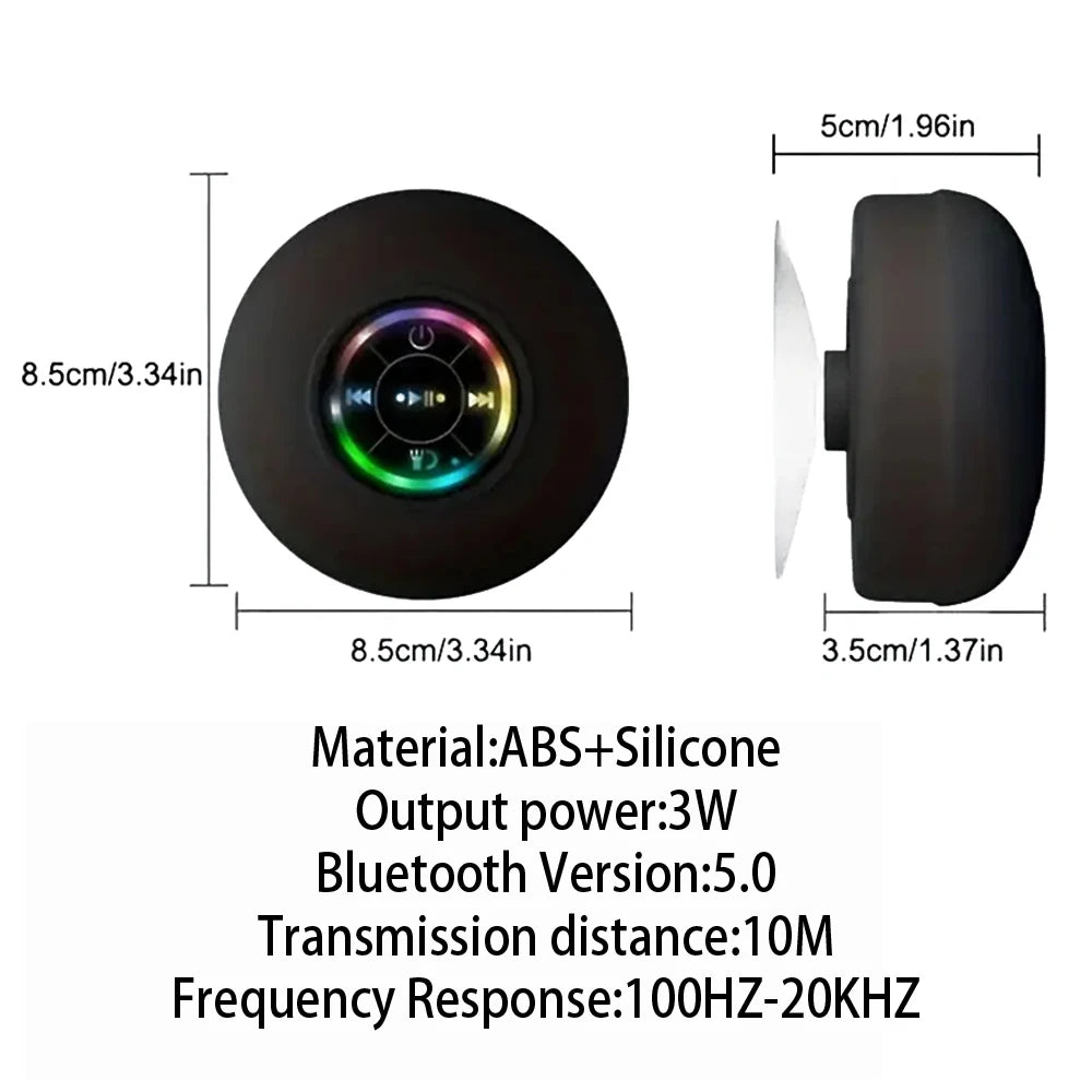 Waterproof Bluetooth Speaker with LED Light & Suction Cup