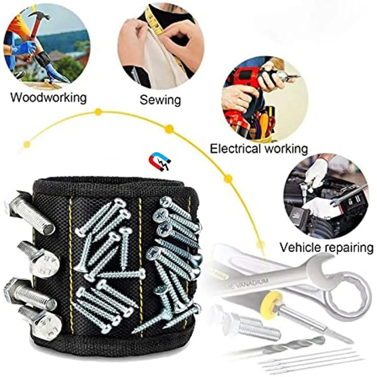 Magnetic Wristband Tool Holder — Holds Screws, Nails & Drill Bits