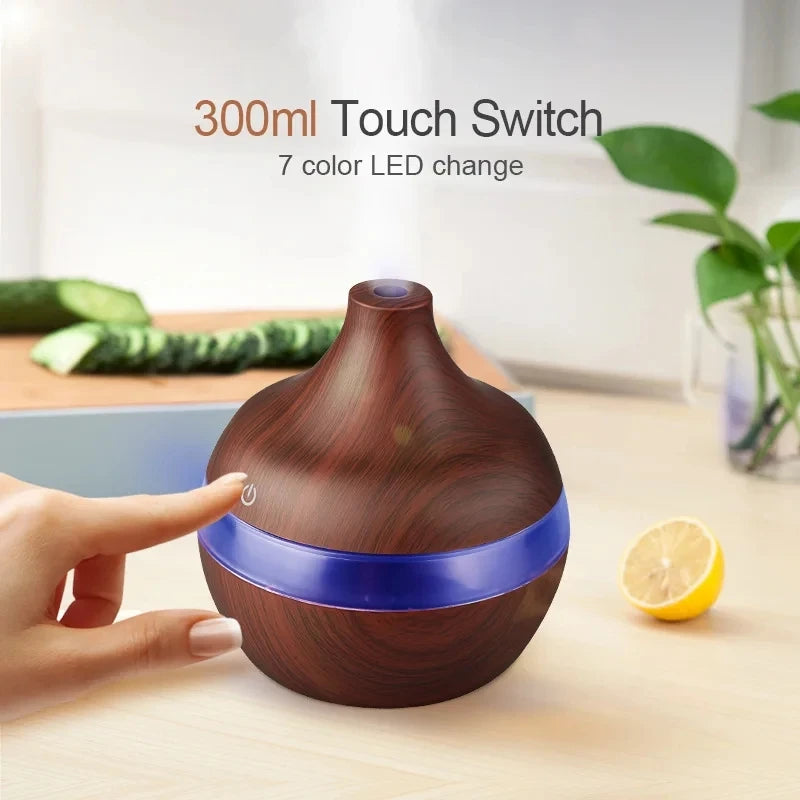 300ml Wood-Grain Ultrasonic Aroma Diffuser & Humidifier