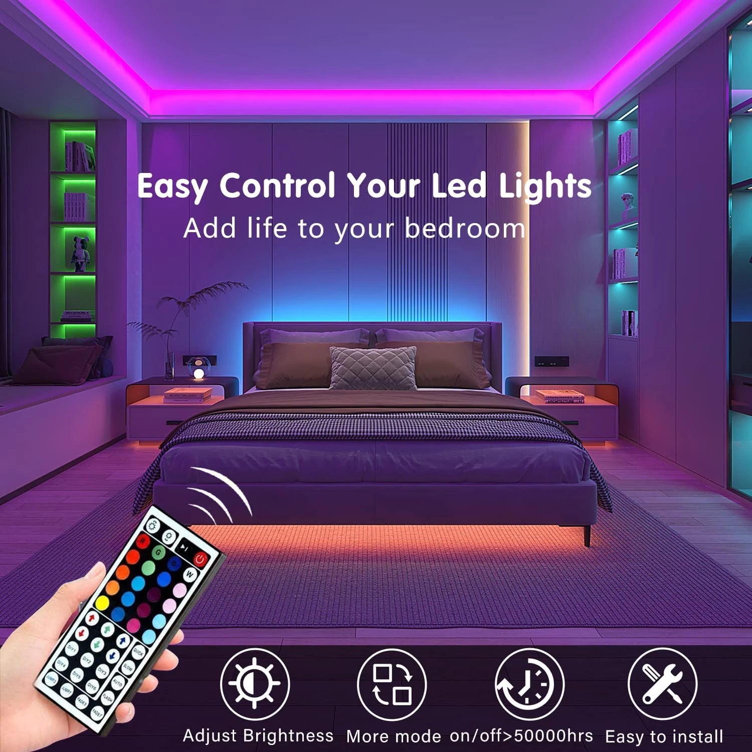 RGB LED Strip Lights with 44-Key Remote – Color Changing Accent Lighting for Kitchen, Bedroom & Home