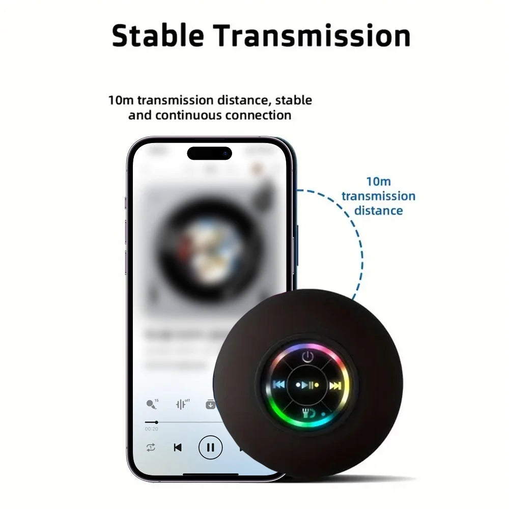 Waterproof Bluetooth Speaker with LED Light & Suction Cup