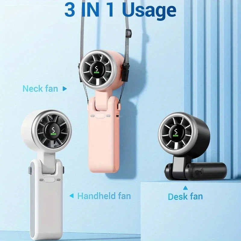 3-in-1 Portable Fan — 5-Speed, 3600mAh Rechargeable Battery