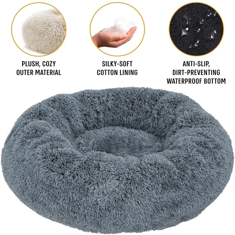 Plush Round Pet Bed – Warm Cozy Bed for Small & Medium Dogs and Cats
