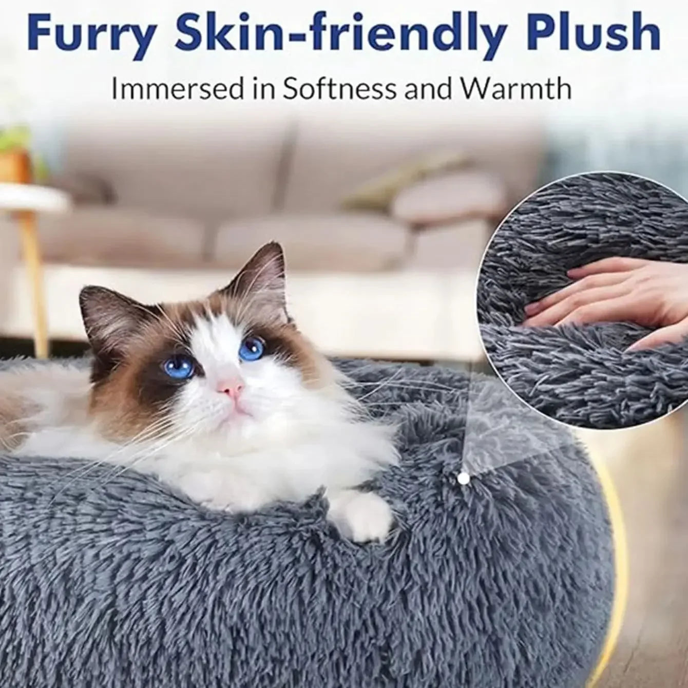 Plush Round Pet Bed – Warm Cozy Bed for Small & Medium Dogs and Cats