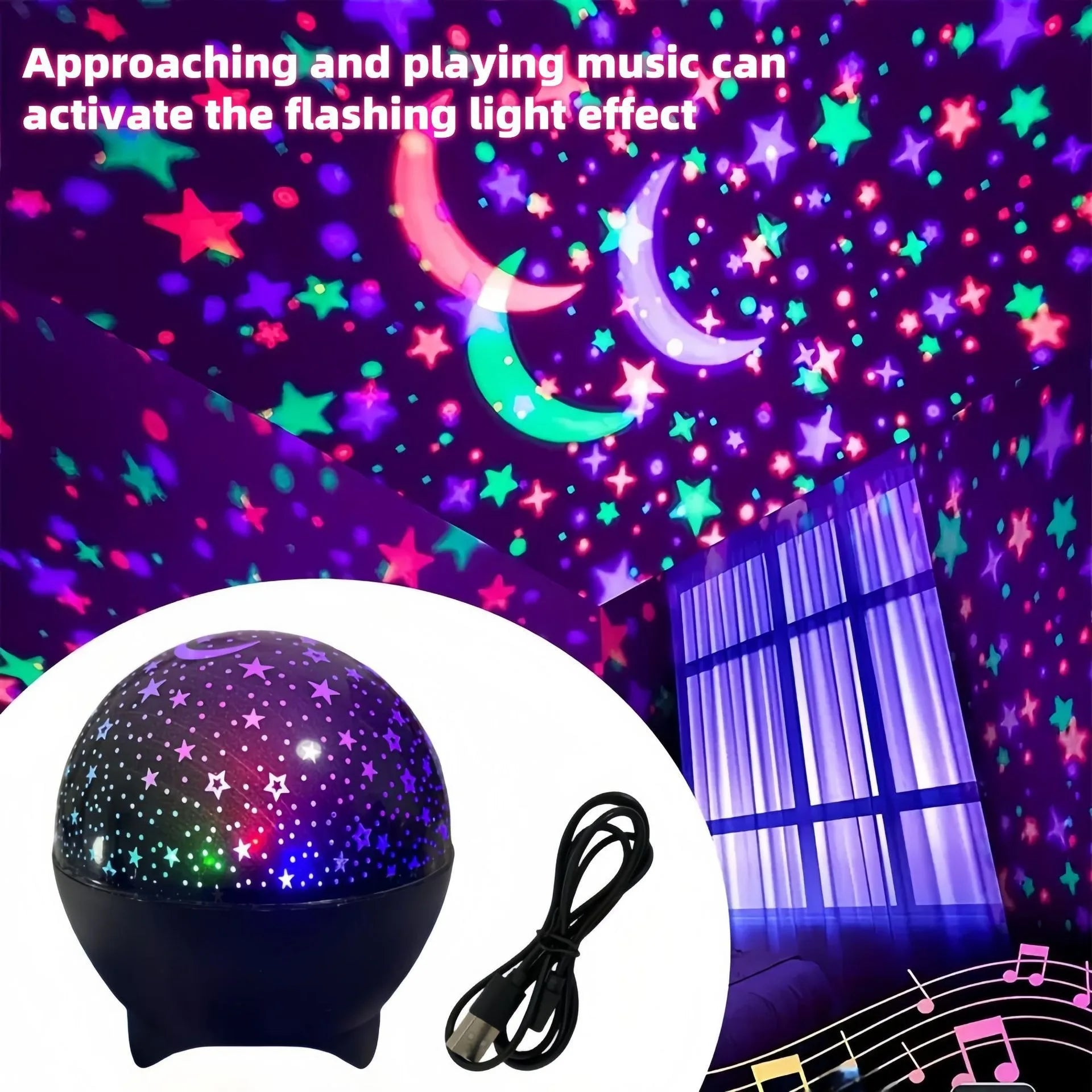 RGB Star & Moon Galaxy Projector Night Light — USB Powered