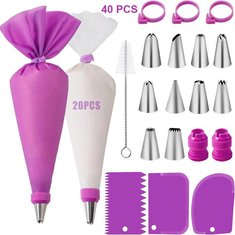 Reusable Silicone Piping Bags & Tips Set — Cake Decorating Kit