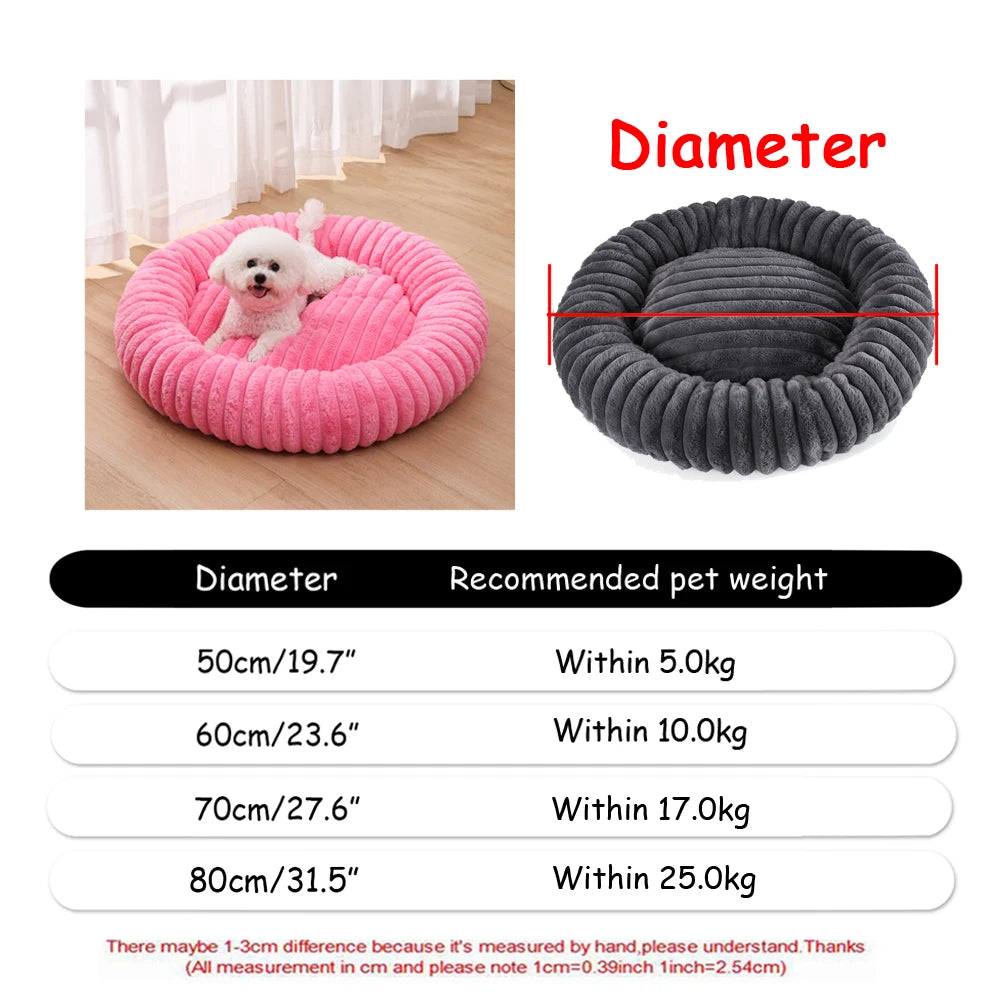 Plush Round Pet Bed – Warm Cozy Bed for Small & Medium Dogs and Cats