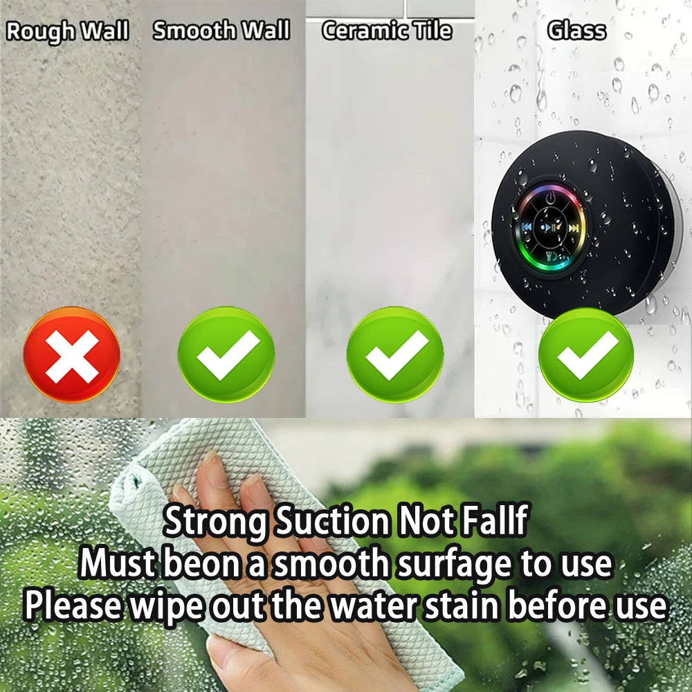 Waterproof Bluetooth Speaker with LED Light & Suction Cup