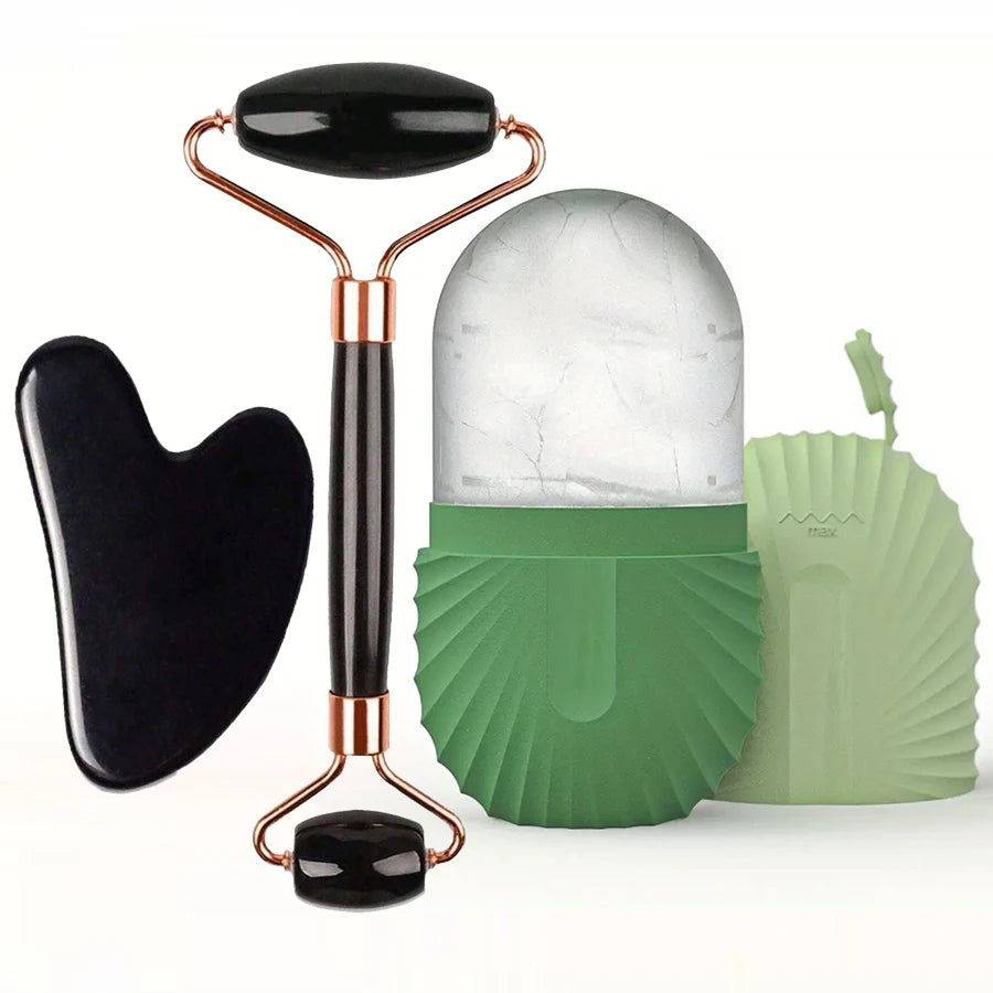 Ice Face Roller & Gua Sha Set — Facial Massage for Lifting & Contouring