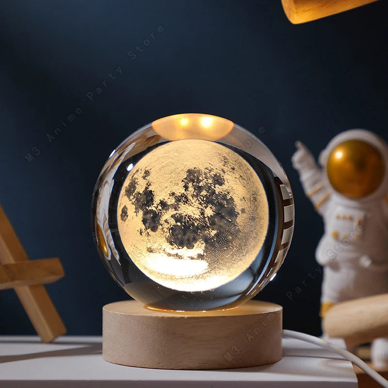3D Crystal Ball Night Light — Galaxy & Planet Design (5cm)