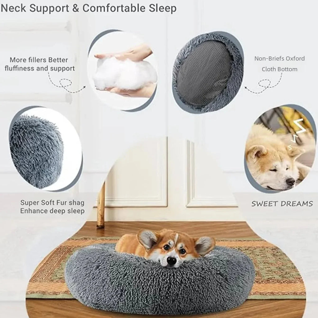 Plush Round Pet Bed – Warm Cozy Bed for Small & Medium Dogs and Cats