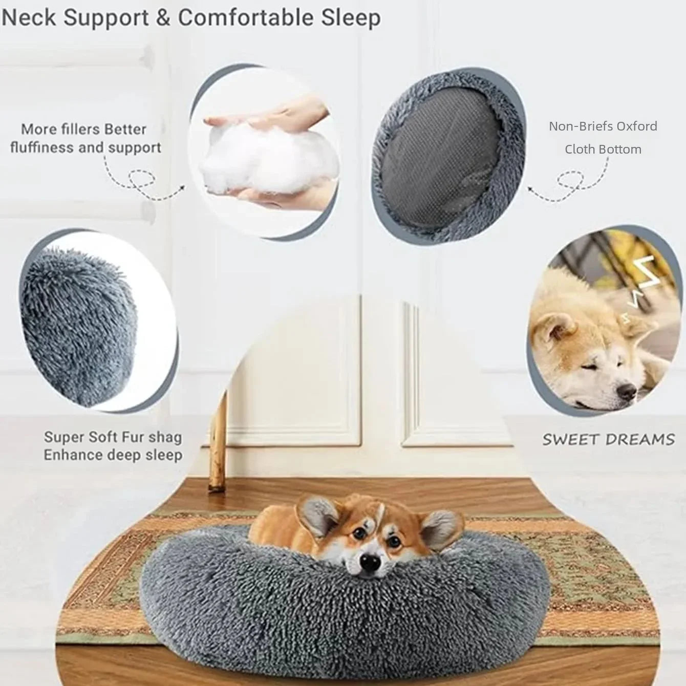 Plush Round Pet Bed – Warm Cozy Bed for Small & Medium Dogs and Cats