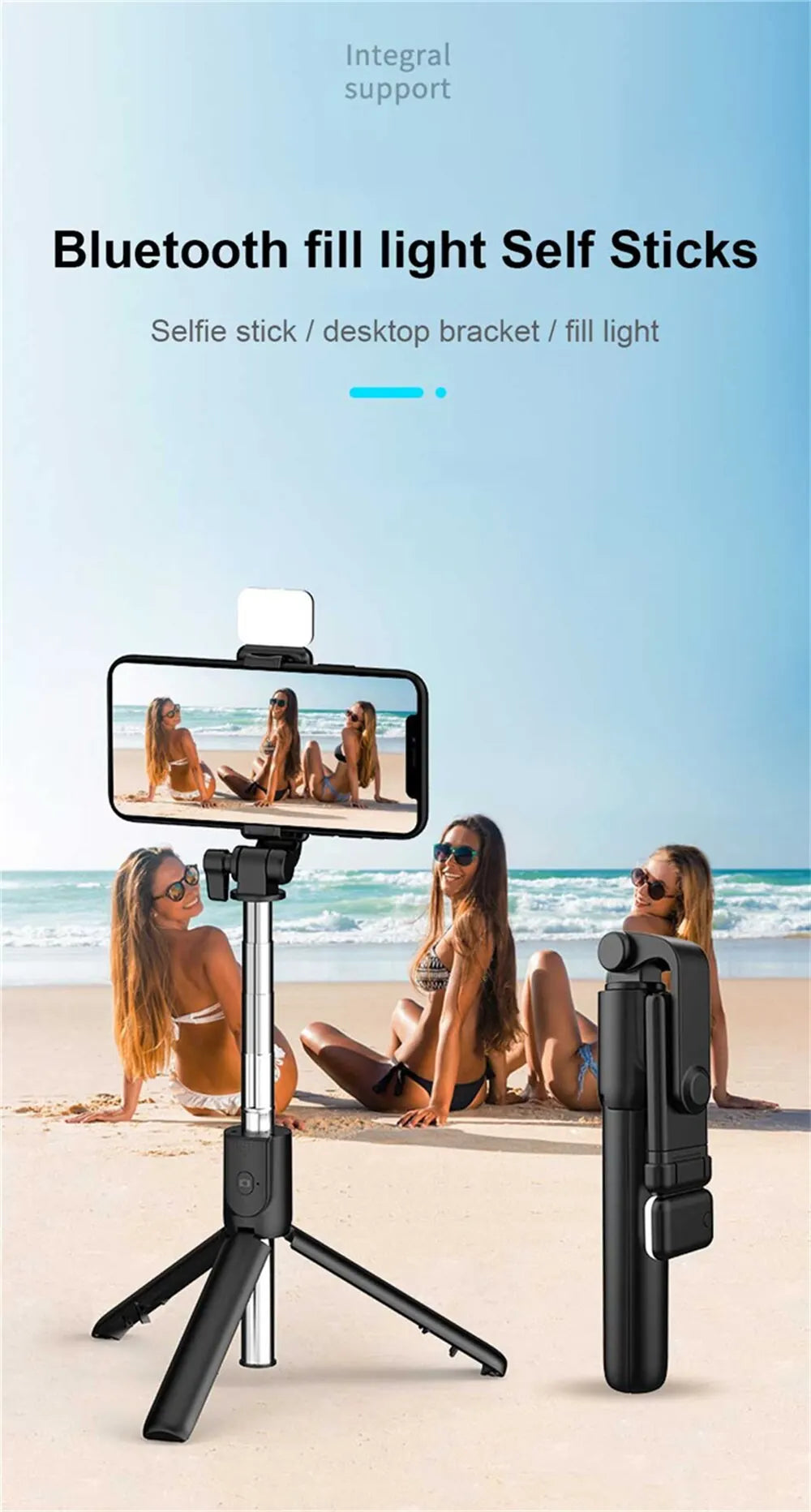 Bluetooth Selfie Stick Tripod with Remote & Fill Light