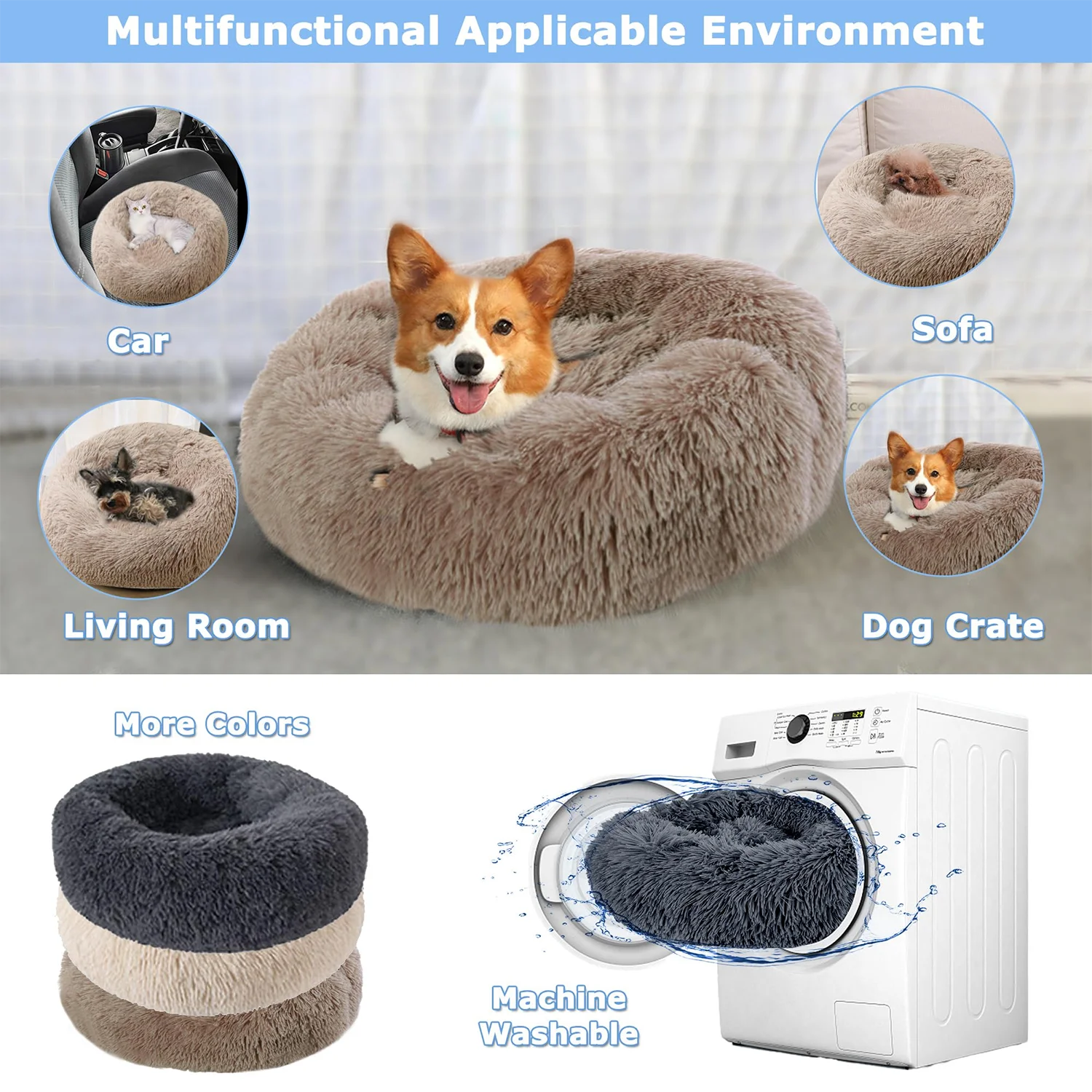 Plush Round Pet Bed – Warm Cozy Bed for Small & Medium Dogs and Cats