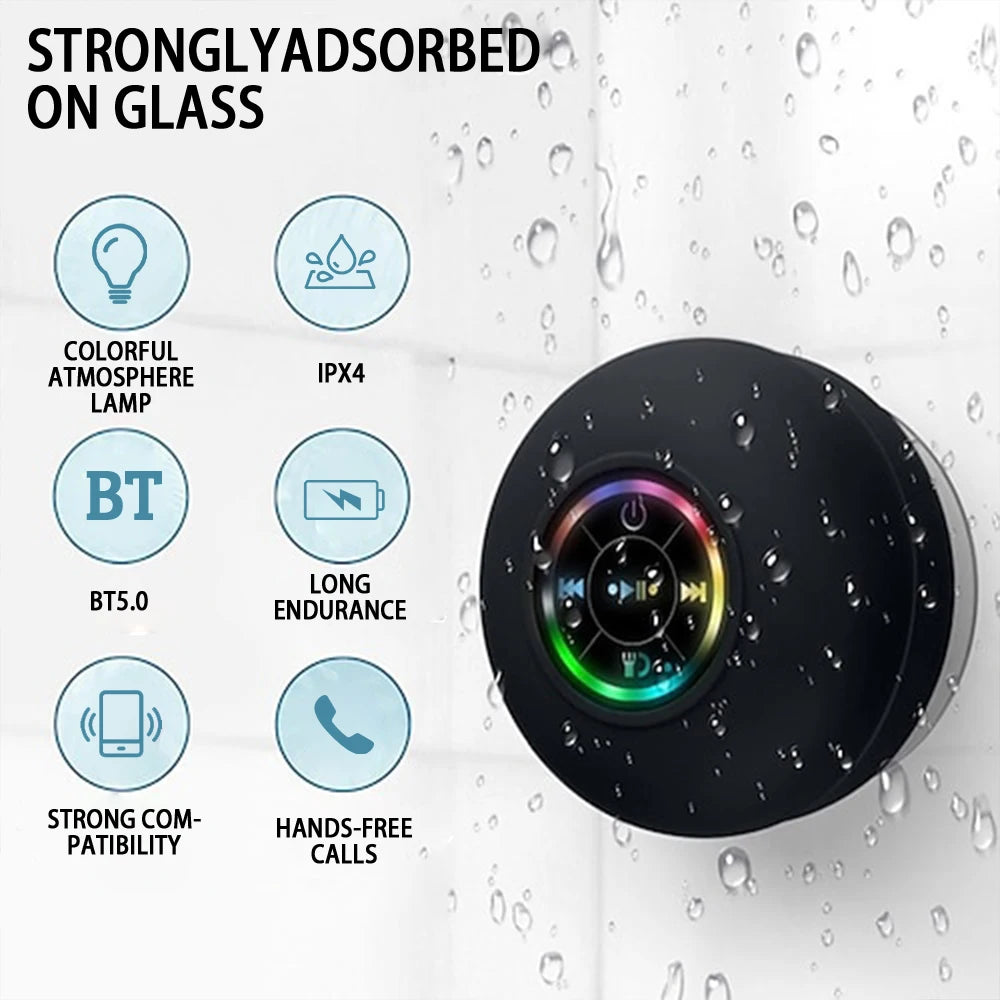 Waterproof Bluetooth Speaker with LED Light & Suction Cup