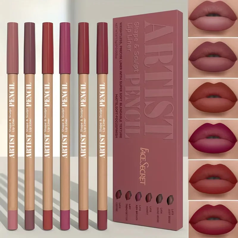 Velvet Matte Lip Liner Set — 6 Long-Lasting Pencils for All Skin Tones
