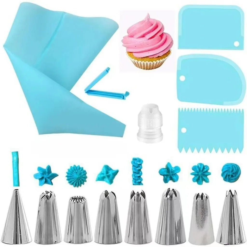Reusable Silicone Piping Bags & Tips Set — Cake Decorating Kit