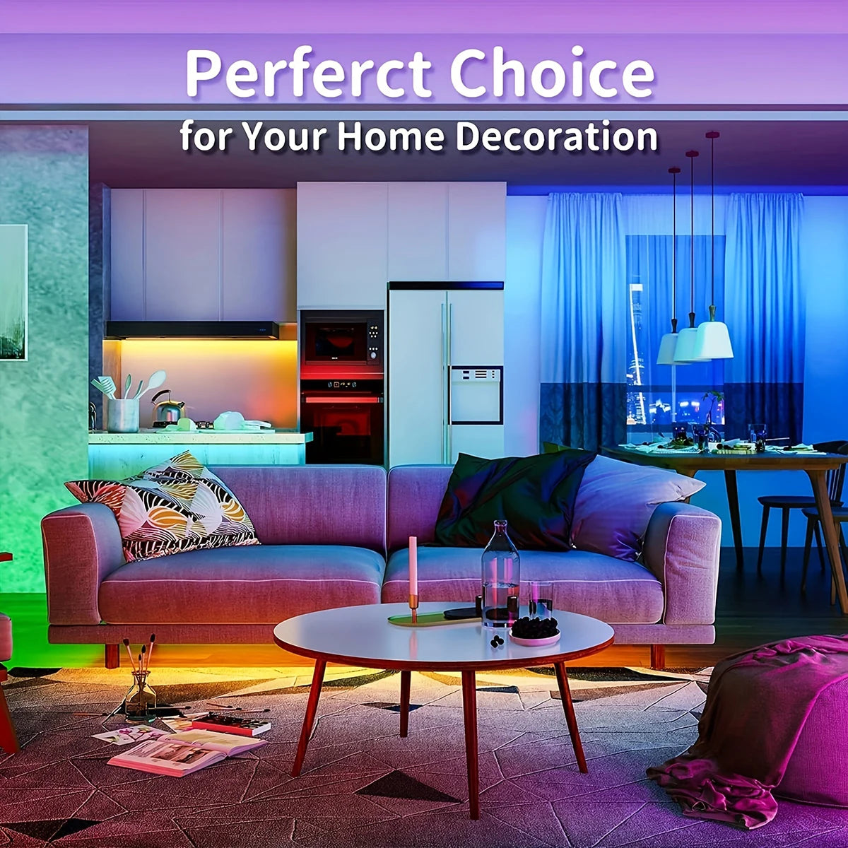 RGB LED Strip Lights with 44-Key Remote – Color Changing Accent Lighting for Kitchen, Bedroom & Home
