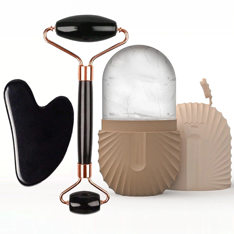 Ice Face Roller & Gua Sha Set — Facial Massage for Lifting & Contouring