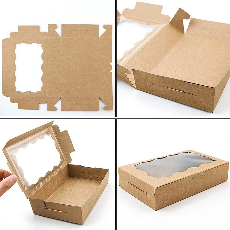 Kraft Paper Gift Boxes with Window — Cake, Candy & Chocolate Packaging for Weddings & Parties