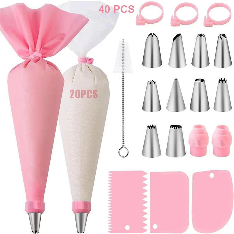Reusable Silicone Piping Bags & Tips Set — Cake Decorating Kit