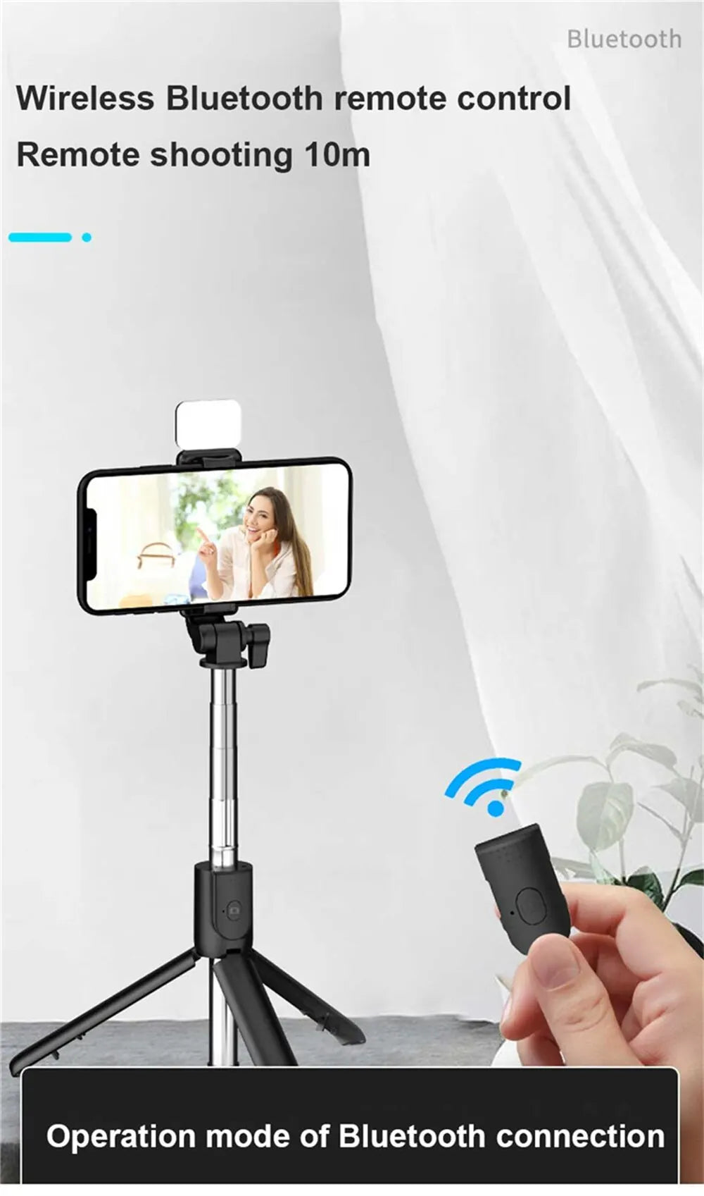 Bluetooth Selfie Stick Tripod with Remote & Fill Light