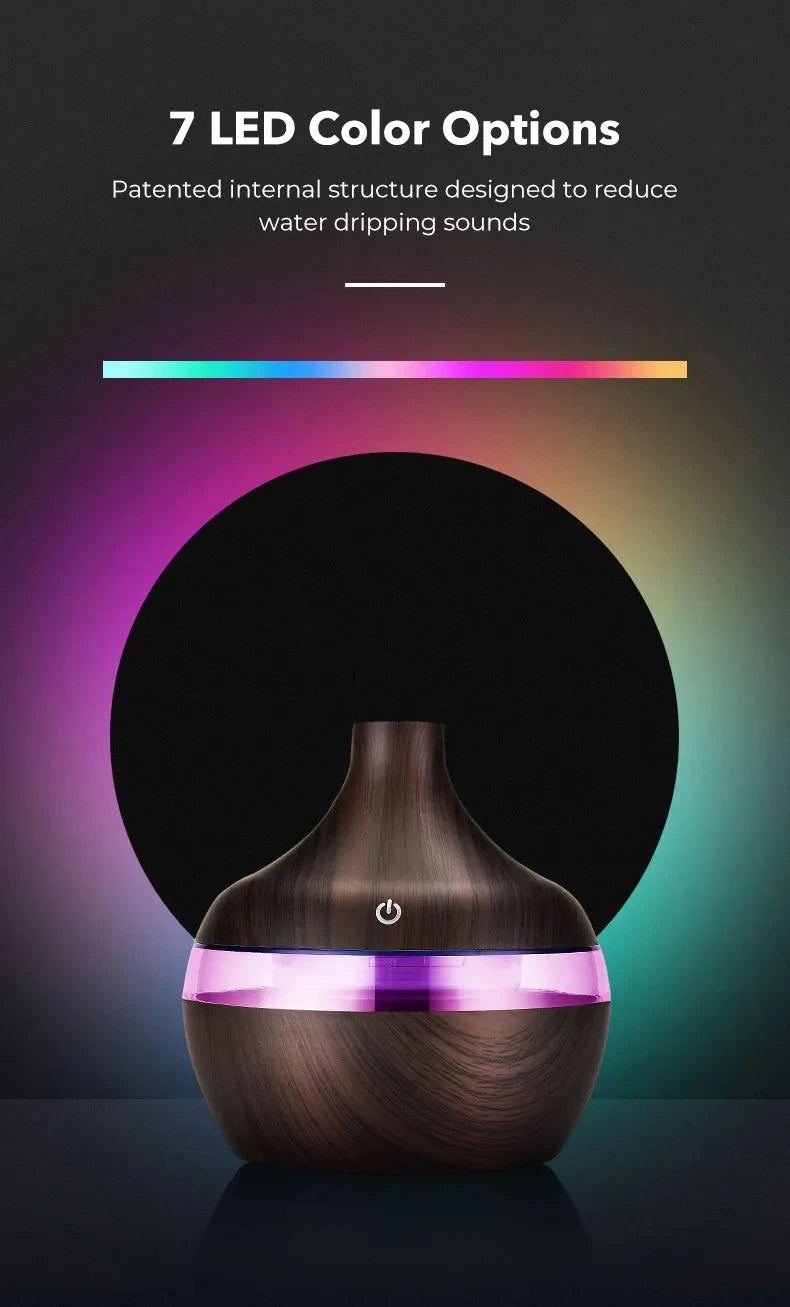 300ml Wood-Grain Ultrasonic Aroma Diffuser & Humidifier