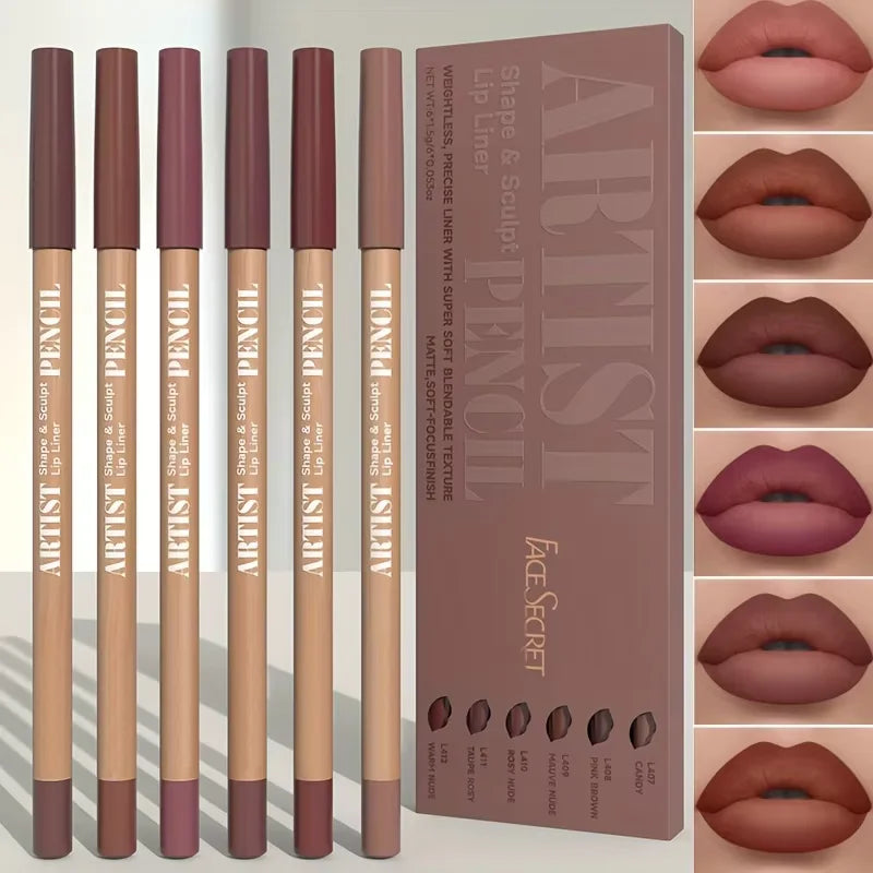 Velvet Matte Lip Liner Set — 6 Long-Lasting Pencils for All Skin Tones