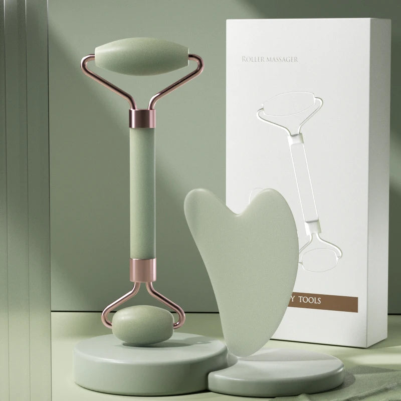 Jade Face Massager – Gua Sha Facial Roller for Skin Care & Anti-Aging