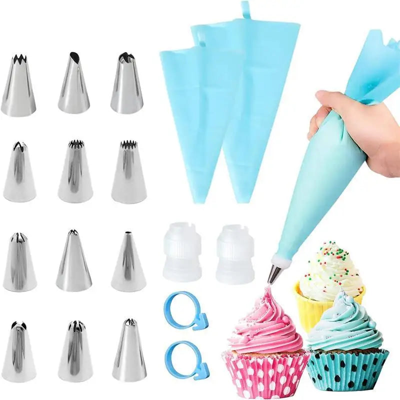 Reusable Silicone Piping Bags & Tips Set — Cake Decorating Kit