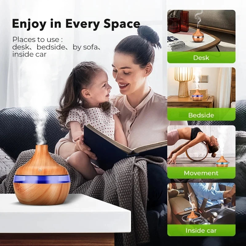 300ml Wood-Grain Ultrasonic Aroma Diffuser & Humidifier