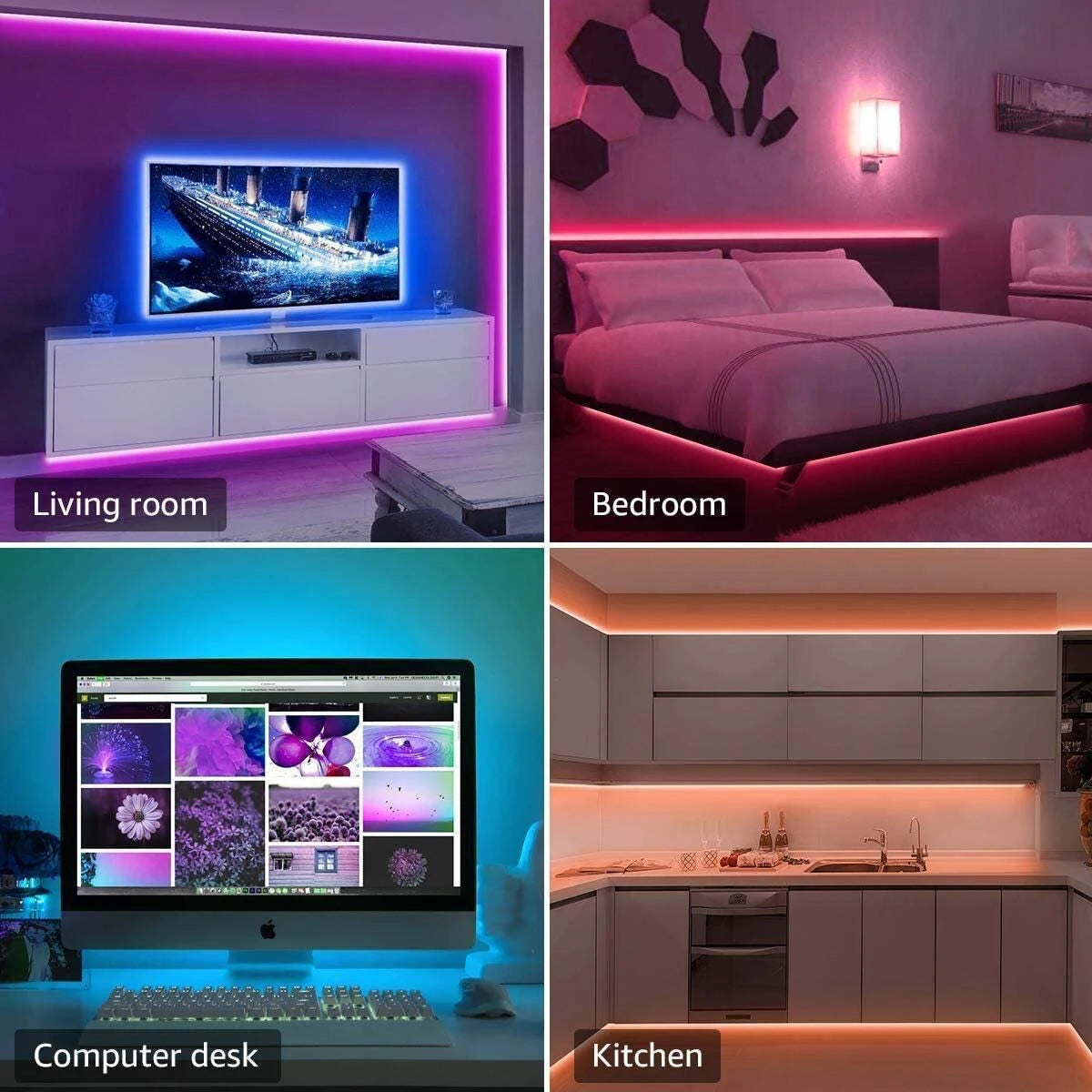 RGB LED Strip Lights with 44-Key Remote – Color Changing Accent Lighting for Kitchen, Bedroom & Home