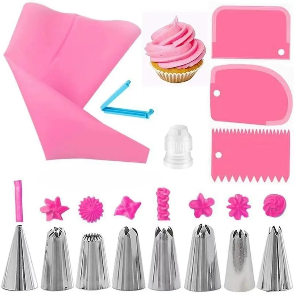 Reusable Silicone Piping Bags & Tips Set — Cake Decorating Kit